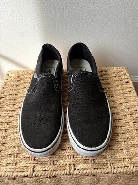 Vans Asher Black Canvas Classic Slip On Skate Shoes